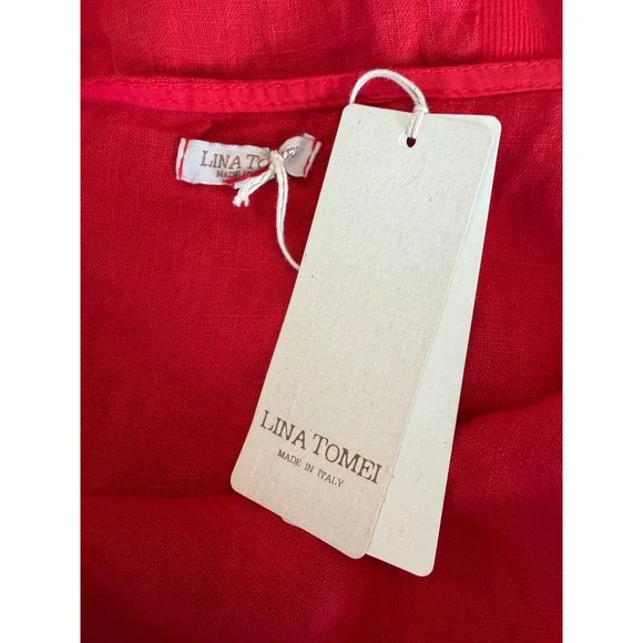 NWT Lina Tomei Red Linen Cowl Neck Shift Dress Made in Italy Size L - Picture 4 of 5
